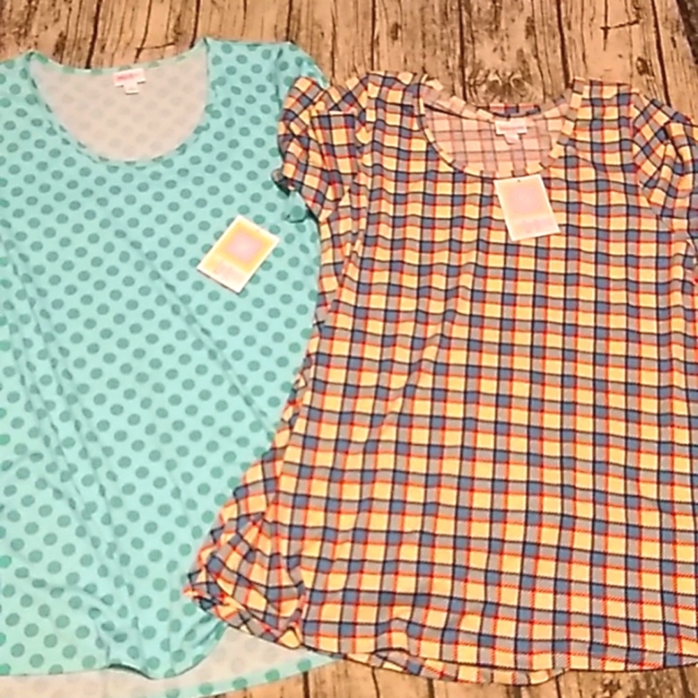 NWT Set of 2 LuLaRoe Perfect T shirts size L large polka dot plaid
